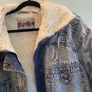 Vintage Acid Wash Denim Long Coat Sherpa Lined